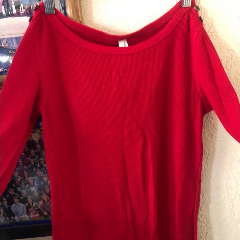 Red long sleeve shirt.